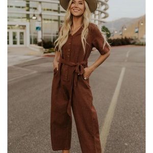 ROOLEE Brown Striped Jumpsuit Size M